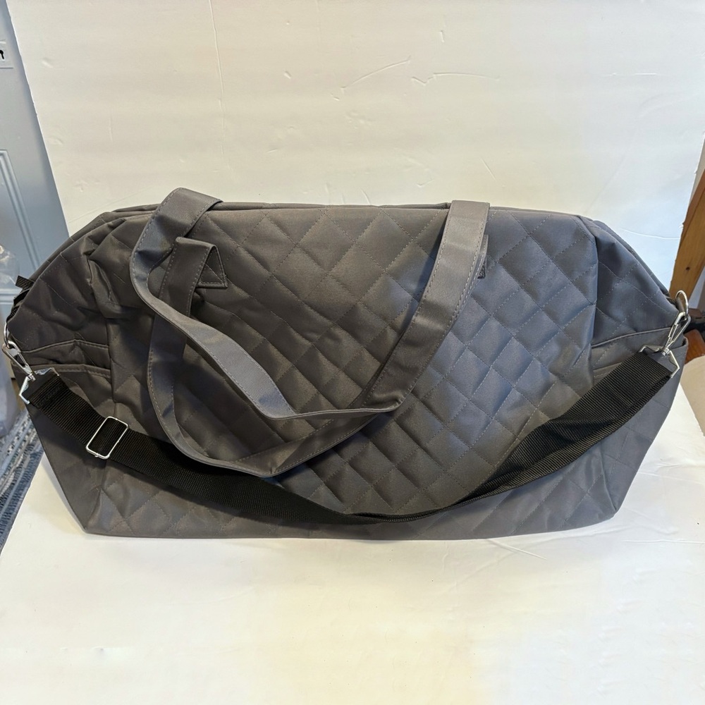 NWOT Gray Quilted Duffel Bag